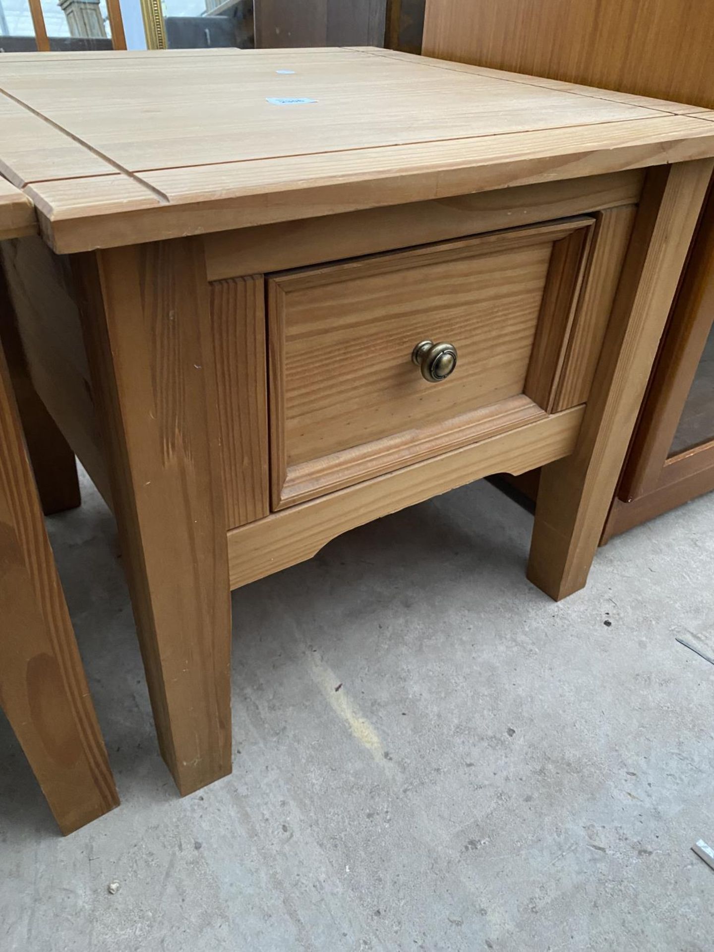 A MODERN PINE LAMP TABLE WITH SINGLE DRAWER, 23" SQUARE - Image 2 of 2