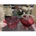 TWO CRANBERRY GLASS BOWLS WITH PONTIL MARKS