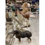 FOUR VARIOUS HORSE FIGURINES TO INCLUDE TWO SHIRES AND A PEGASUS