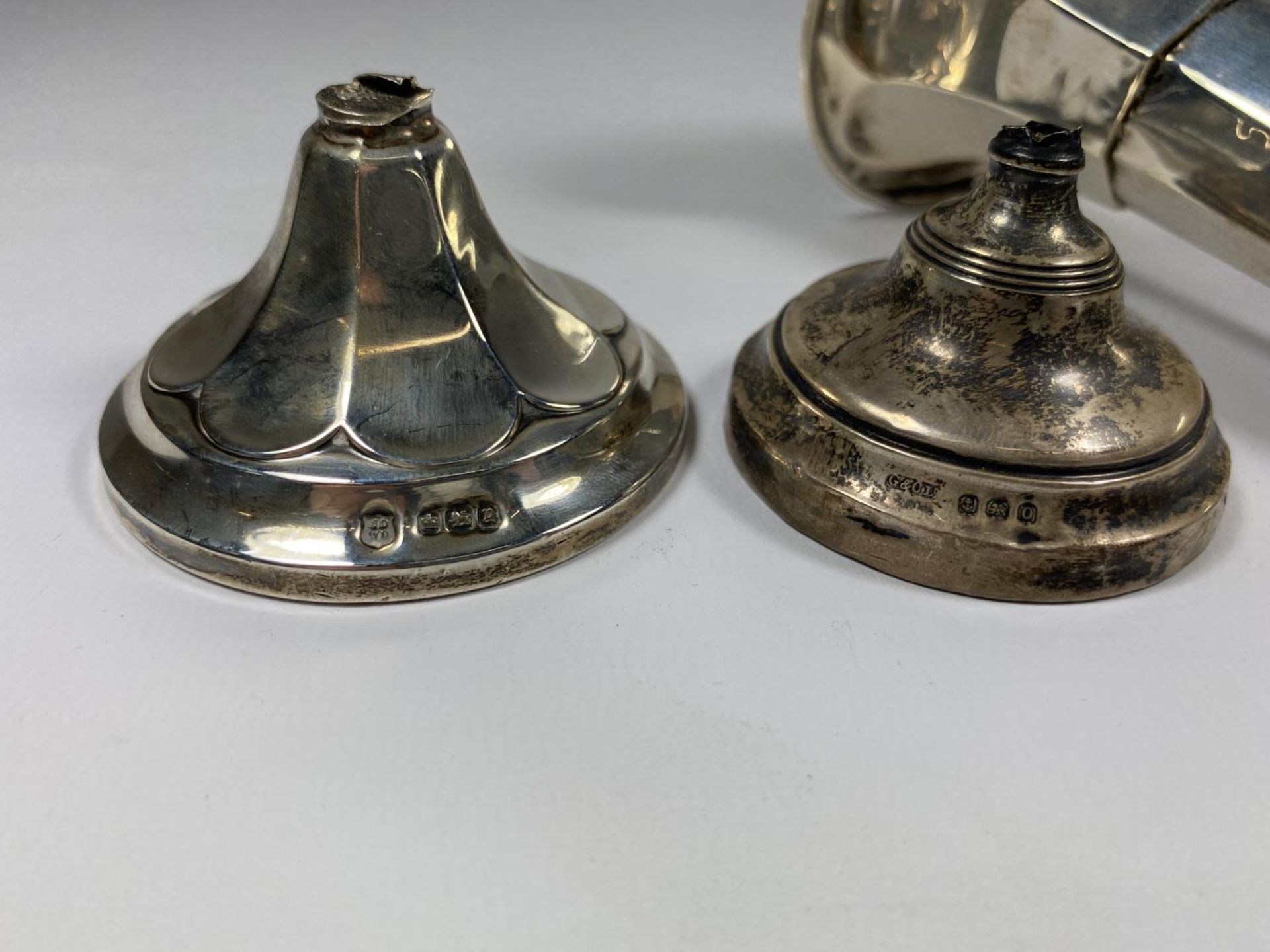 TWO SCRAP SILVER ITEMS, BUD VASE (A/F) AND FURTHER WEIGHTED SILVER BASE - Image 2 of 2