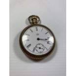 A VINTAGE GOLD PLATED U.S.A OPEN FACED POCKET WATCH, SIGNED TO MOVEMENT, NUMBERED 802611