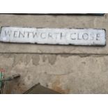 A VINTAGE 'WENTWORTH CLOSE' METAL ROAD SIGN