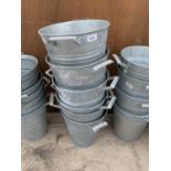 SIX GALVANISED FLOWER BUCKETS (SOME WITH INTERNAL BUCKET HOLDERS)