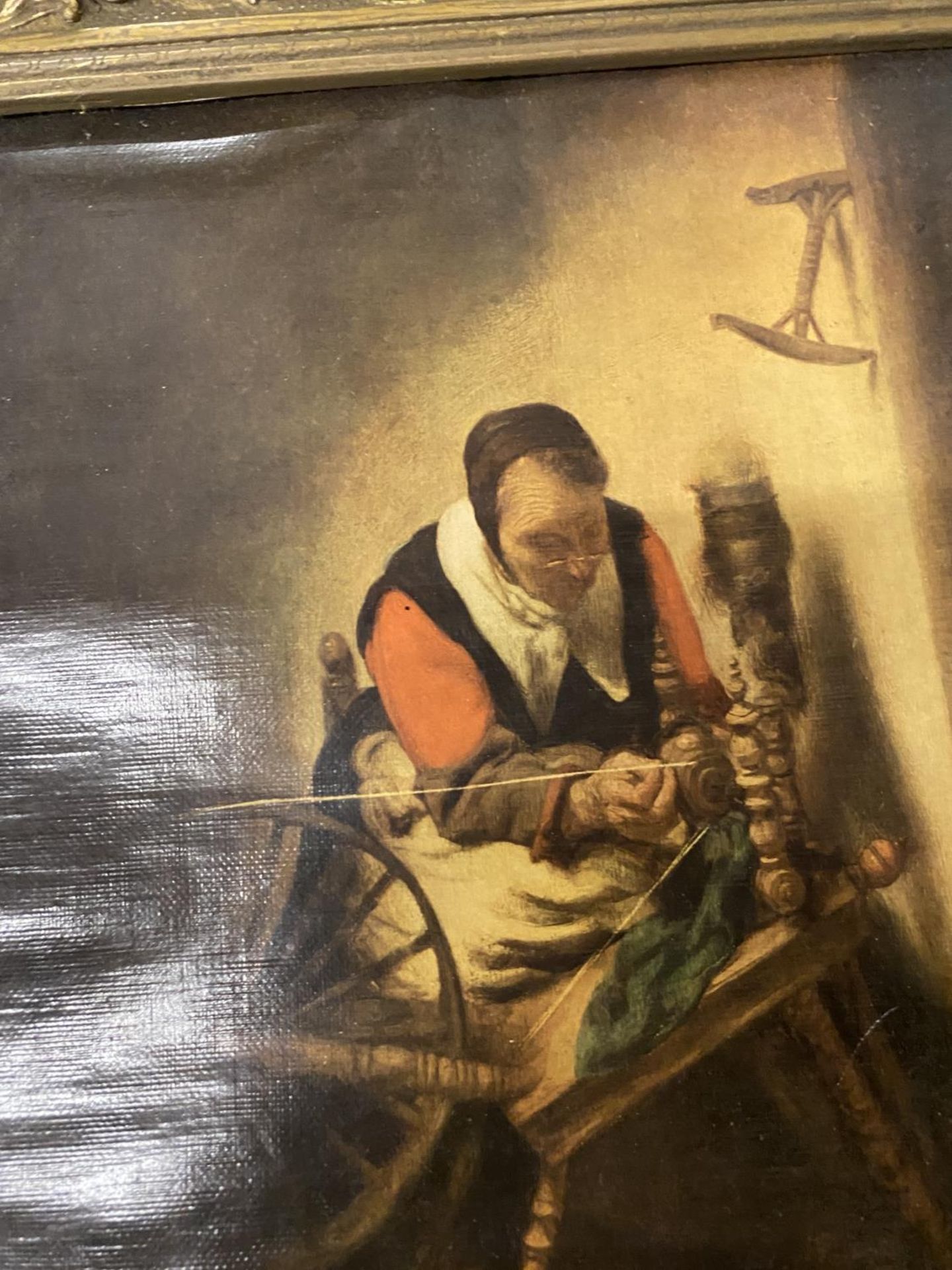 AFTER NICOLAES MAES (1632-1693) GILT FRAMED PRINT OF A MAN WITH SPINNING WHEEL - Image 2 of 4