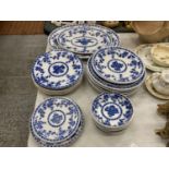 A LARGE AMOUNT OF MINTONS BLUE AND WHITE PLATTERS AND PLATES