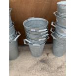 SEVEN GALVANISED FLOWER BUCKETS (SOME WITH INTERNAL BUCKET HOLDERS)