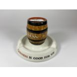 A RARE MINTONS GUINNESS CERAMIC BARREL VESTA & ASHTRAY