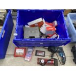 AN ASSORTMENT OF TOOLS TO INCLUDE AN EINHILL ELECTRIC DRILL, A FOOT PUMP AND FILTERS ETC