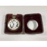 AN 8 DAY GOLIATH POCKET WATCH IN ORIGINAL CASE WITH HALLMARKED SILVER FRONT