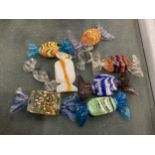 A COLLECTION OF MURANO STYLE COLOURED GLASS SWEETS - 9 IN TOTAL