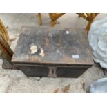 A VINTAGE METAL STORAGE TRUNK