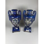 A PAIR OF EARLY VICTORIAN COBALT BLUE VASES
