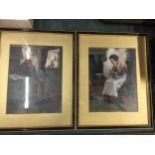 TWO DAVID W HADDON (1890) SIGNED OIL PAINTINGS OF A FISHERMAN AND HIS WIFE - FRAMED 26CM X 33CM (