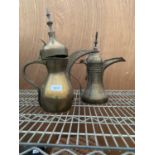 TWO VINTAGE BRASS MIDDLE EASTERN STYLE LIDDED JUGS