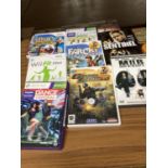 A COLLECTION OF VIDEO GAMES AND DVDS TO INCLUDE X-BOX 360 STAR WARS, DANCE CENTRAL, Wii CALL OF