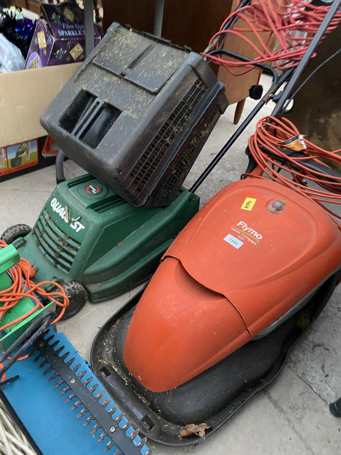 A FLYMO ELECTRIC LAWN MOWER, A QUALCAST ELECTRIC LAWN MOWER AND AN ELECTRIC HEDGE TRIMMER ETC - Image 2 of 3
