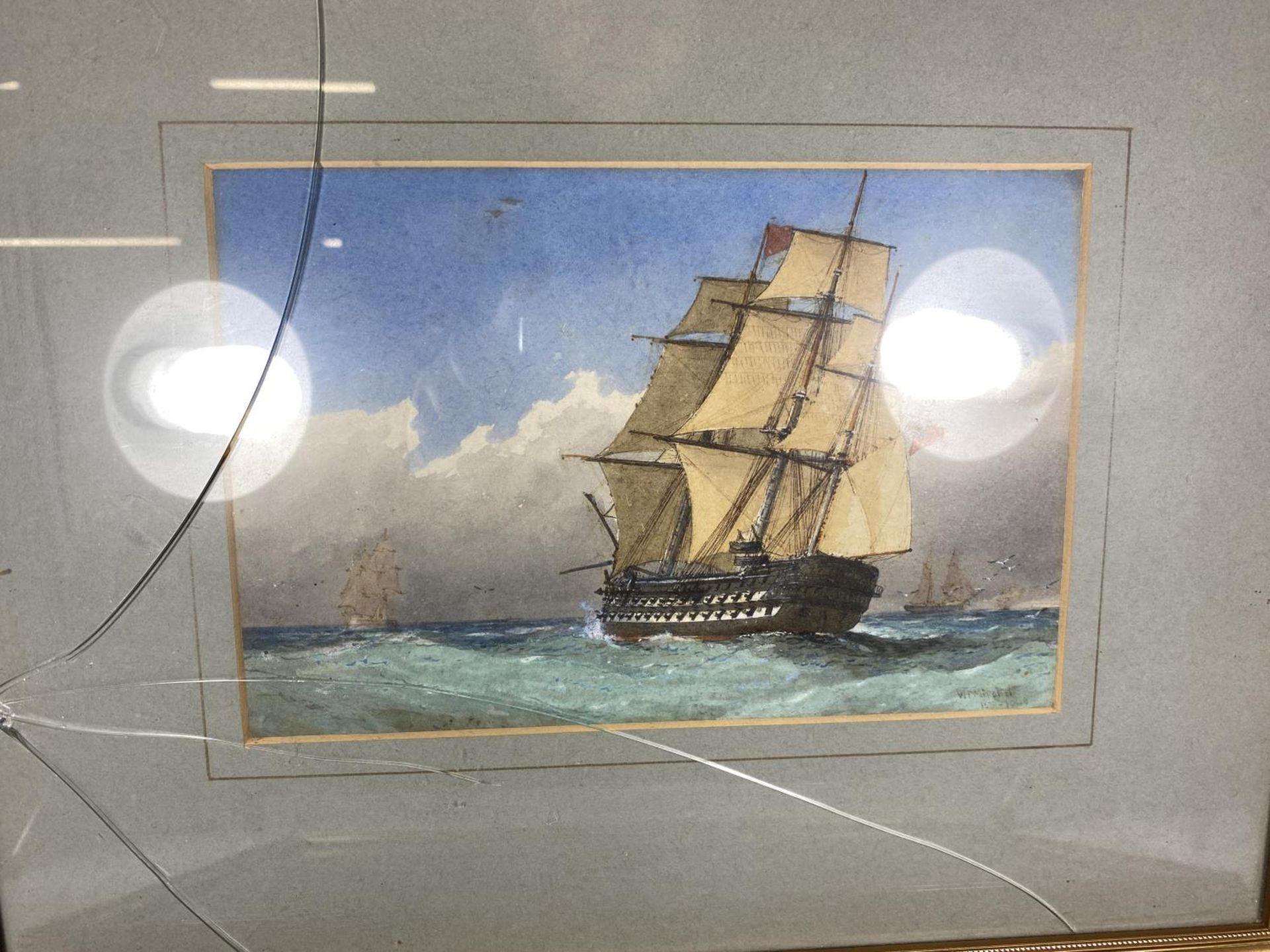 A PAIR OF WILLIAM FREDERICK MITCHELL (1845-1914) MARITIME / NAVAL WATERCOLOURS OF GALLEON SHIPS, - Image 3 of 6