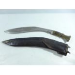 A KUKRI KNIFE AND SCABBARD, 36CM BLADE