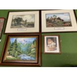 THREE FRAMED PRINTS 'THE OLD MANSE', 'THE HAYWAIN' AND 'THE ORDER OF THE BATH' PLUS A FRAMED OIL