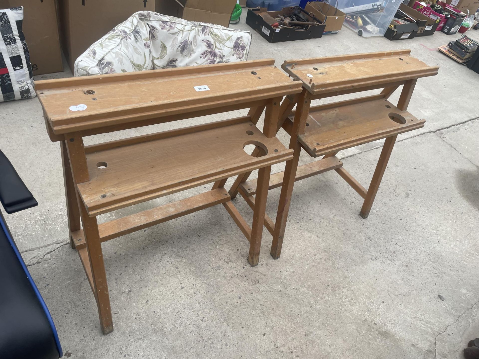 A PAIR OF SCHOOL WORK STANDS