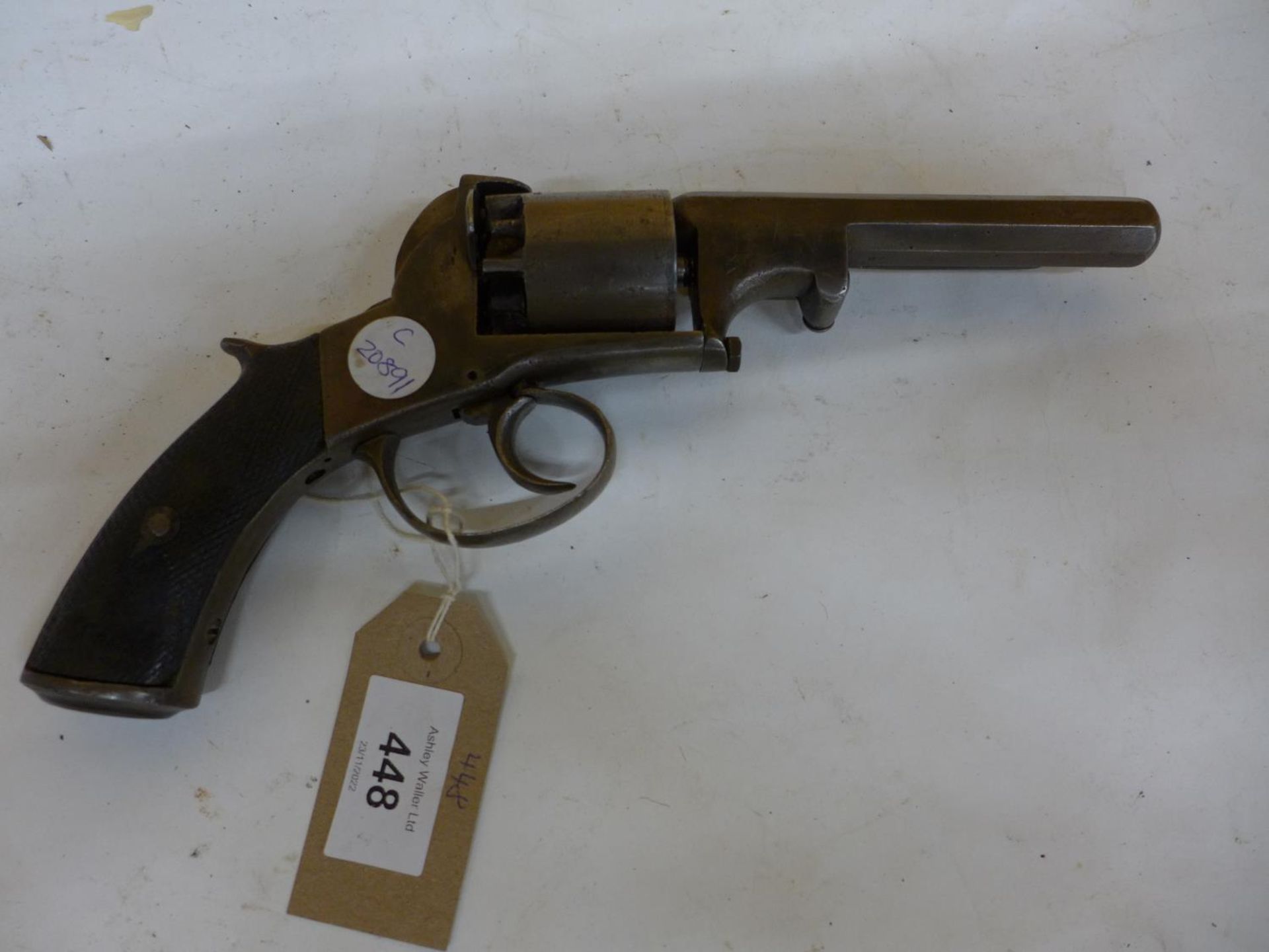 A MID 19TH CENTURY FIVE SHOT PERCUSSION CAP REVOLVER, 12CM BARREL - Image 2 of 4