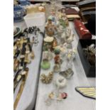 A LARGE QUANTITY OF CERAMIC ITEMS TO INCLUDE LADY FIGURES, ROYAL DOULTON FLORAL POSIES, BIRDS,