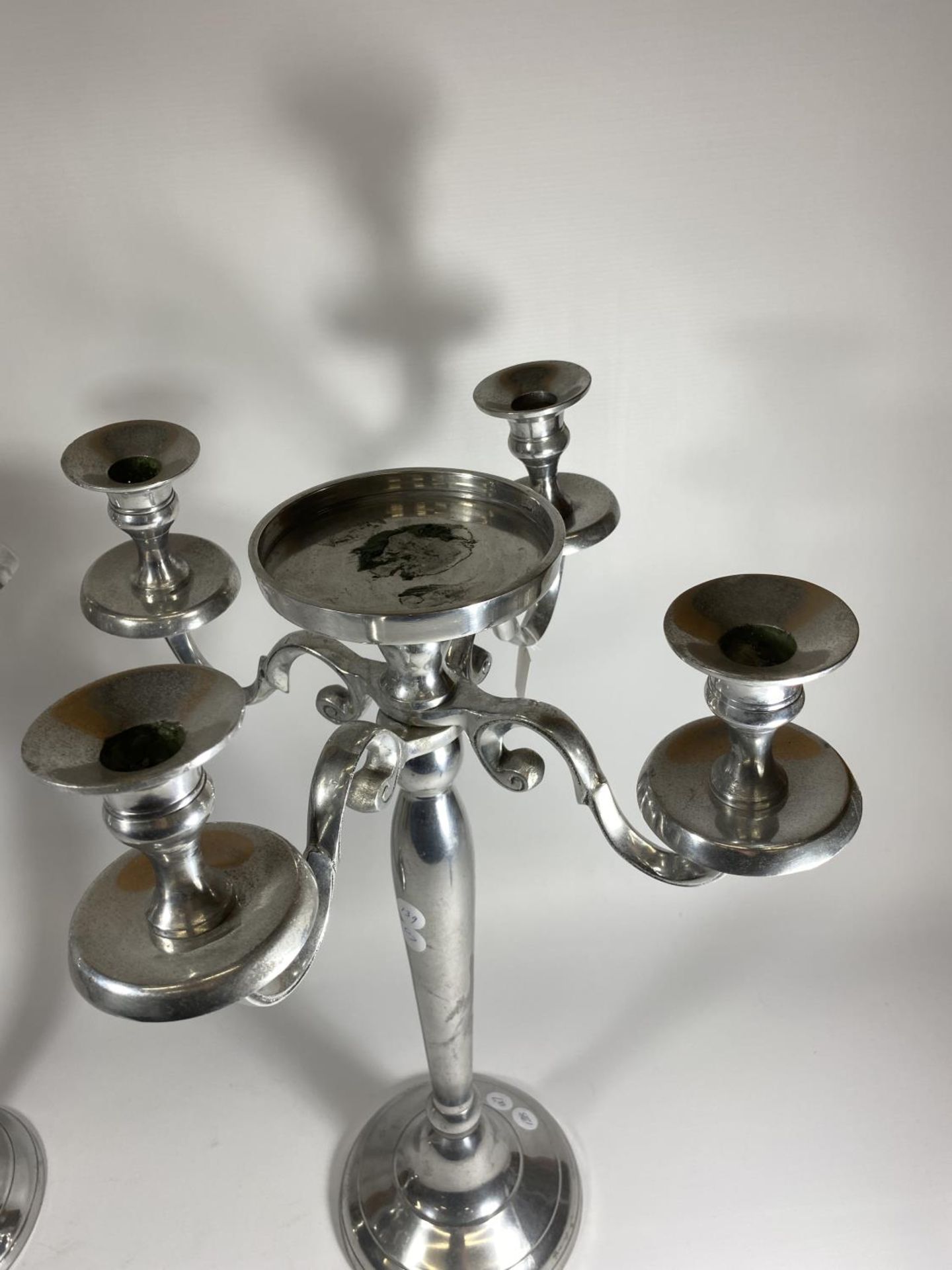 A LARGE PAIR OF CHROME FOUR BRANCH CANDLESTICKS WITH CENTRAL CIRCULAR SECTION - Image 3 of 3