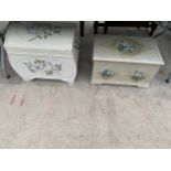 TWO FLORAL PAINTED WOODEN STORAGE CHESTS