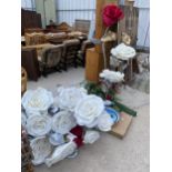 A LARGE QUANTITY OF ARTIFICIAL WEDDING FLOWERS AND DECORATIONS