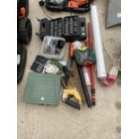 AN ASSORTMENT OF ITEMS TO INCLUDE A DRILL BIT SET, A KITE AND SAWS ETC