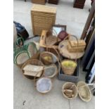 A LARGE QUANTITY OF WICKER BASKETS AND A SMALL DRESSING TABLE MIRROR