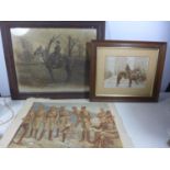 TWO FRAMED EARLY 20TH CENTURY PHOTOGRAPHS OF SOLDIERS ON HORSEBACK AND A BOER WAR PERIOD LOOSE SPY