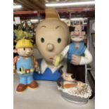THREE CHILDREN'S CHARACTER FIGURES TO INCLUDE TINTIN, BOB THE BUILDER AND WALLACE AND GROMIT