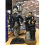 A RESIN FIGURE OF CHARLIE CHAPLIN PLUS A FIGURE GROUP OF LAUREL AND HARDY HEIGHT 43CM
