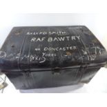 TWO PAINTED METAL TRUNKS RELATING TO FLIGHT LIEUTENANCE P.D. SMITH R.A.F.