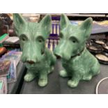 TWO LARGE GREEN SYLVAC STYLE DOGS HEIGHT 23CM - BOTH A/F