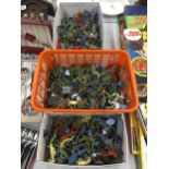 A LARGE QUANTITY OF PLASTIC FIGURES TO INCLUDE COWBOYS AND INDIANS, SOLDIERS, HORSES, ETC