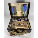 AN ART DECO 1920'S ASPREY OF LONDON CASED DRESSING SET CONTAINING HALLMARKED SILVER AND ENGINE