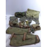 A COLLECTION OF ASSORTED WEBBING TO INCLUDE THREE HOLSTERS, POUCH ETC