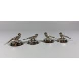 A SET OF FOUR GEORGE V HALLMARKED SILVER PHEASANT PLACEHOLDERS, DATES TO CHESTER, 1913