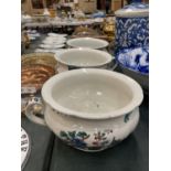 THREE COPELAND SPODE CHAMBER POTS WITH FLORAL DECORATION