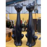 A PAIR OF TALL BLACK CERAMIC CAT MODELS