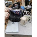 AN ASSORTMENT OF ITEMS TO INCLUDE A KETTLE, A TOASTER AND A CANON PRINTER ETC