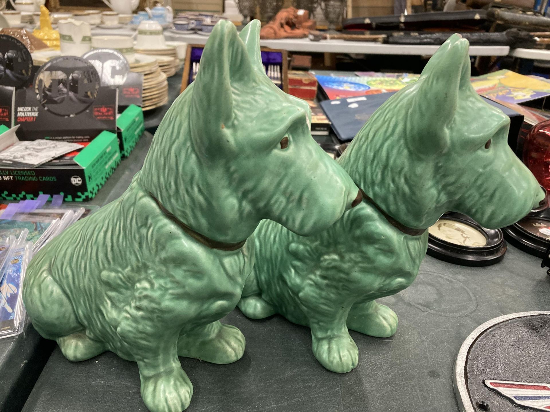 TWO LARGE GREEN SYLVAC STYLE DOGS HEIGHT 23CM - BOTH A/F - Image 2 of 4