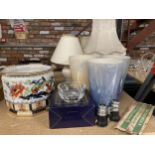 THREE MODERN VASES, A PAIR OF VINTAGE OPERA GLASSES, A BOXED ROYAL BRIERLEY CRYSTAL BOWL, ETC