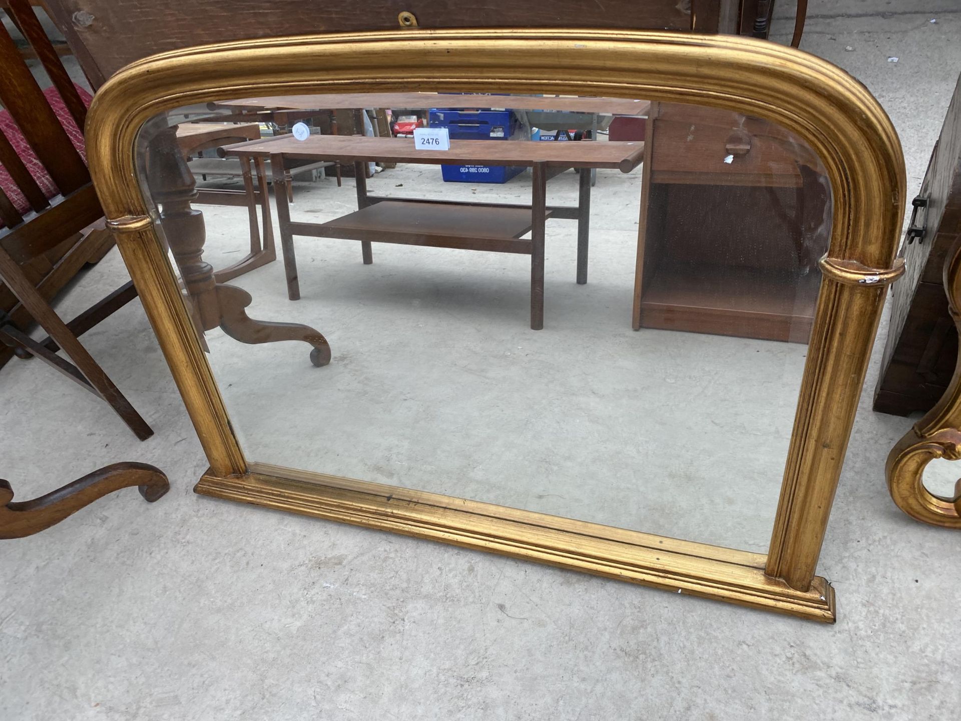 A VICTORIAN STYLE GILT FRAMED OVERMANTEL MIRROR, 41X30"