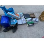 AN ASSORTMENT OF ITEMS TO INCLUDE A BLACK AND DECKER JIGSAW, DVDS AND BOOTS ETC