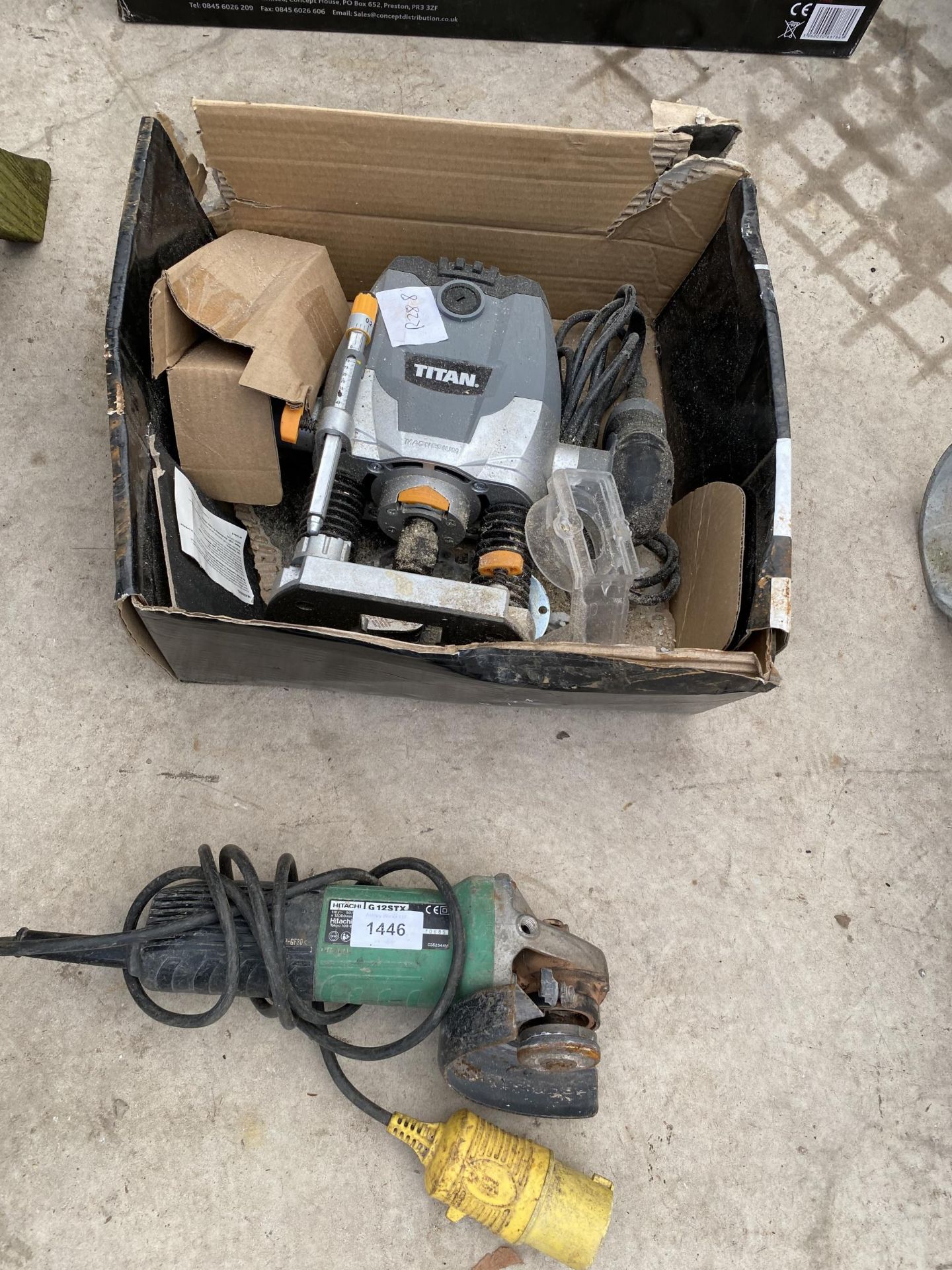 A TITAN ELECTRIC ROUTER AND AN HITAHCI 110V ANGLE GRINDER