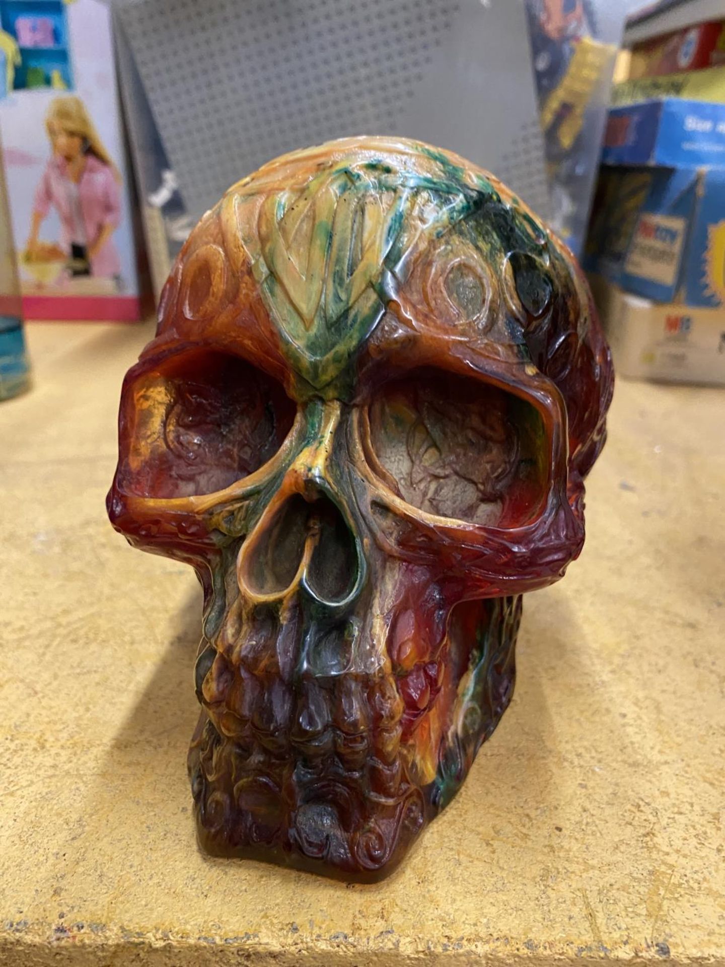 A COLLECTABLE RESIN MODEL OF A SKULL