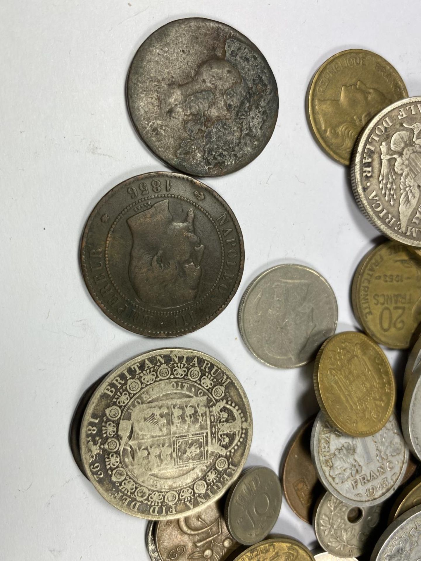 A MIXED LOT OF COINS TO INCLUDE 1892 SILVER COIN, 19TH CENTURY COPPERS ETC - Image 2 of 3